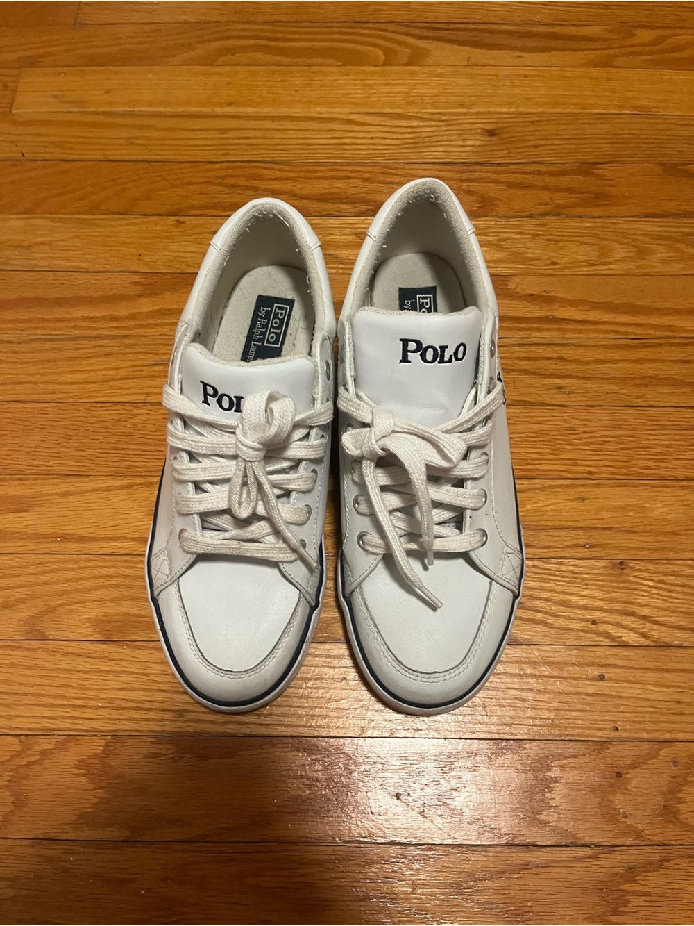 Polo by Ralph Lauren White Leather Men's Low-Top Sneakers with Navy Trim